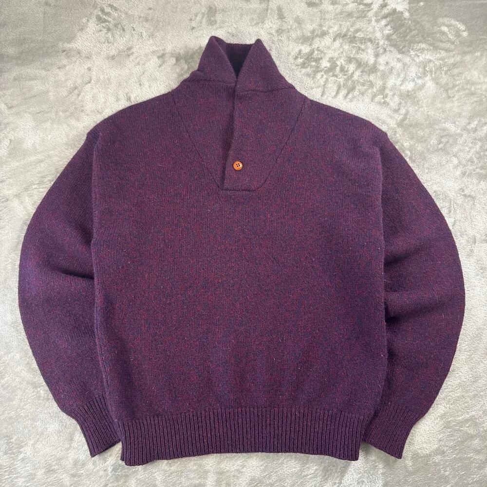 Vintage Eddie Bauer Wool Blend Sweater Men’s Large Purple Shawl Collar USA